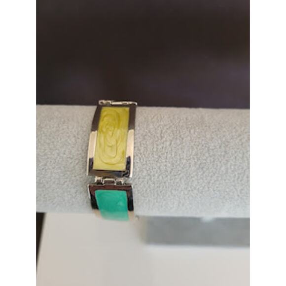 Vintage Five Panel Bracelet Silver Tone with Pearlized Enamel Panels Casual 80's - Picture 6 of 9